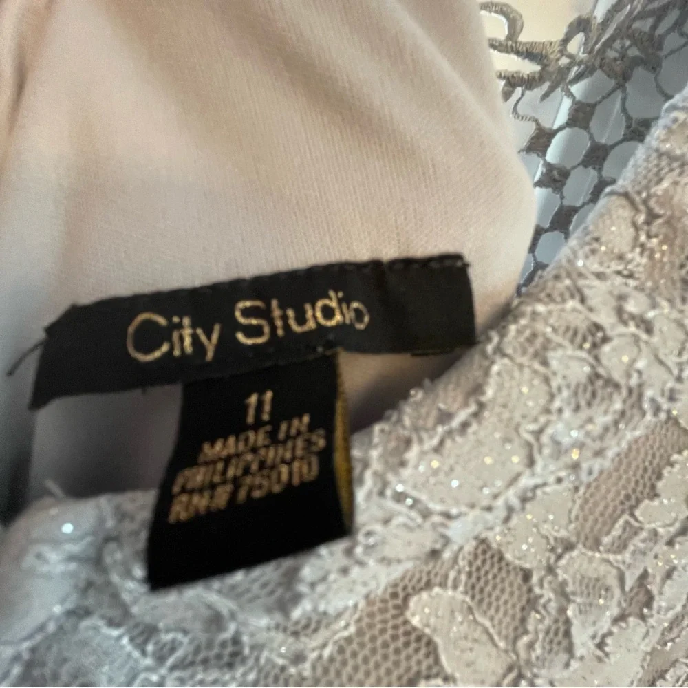 City Studio Silver Sequin Halter Gown - Picture 6 of 6